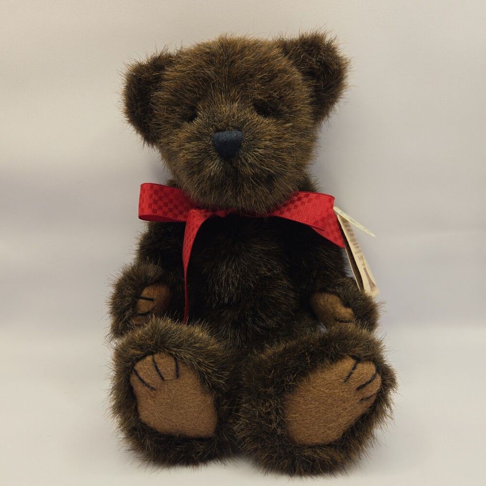 VTG Boyds Bears Timothy T. Beansley Plush Teddy Bear w Tags Brown Fur Red Ribbon